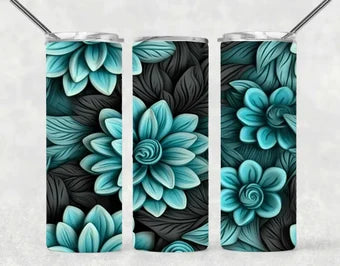 Aqua floral skinny tumbler